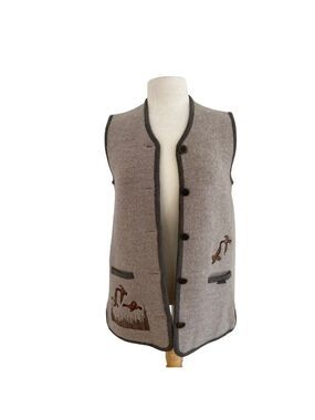 GADDY collection sleeveless cardigan sweater neutral beige maroon pockets small